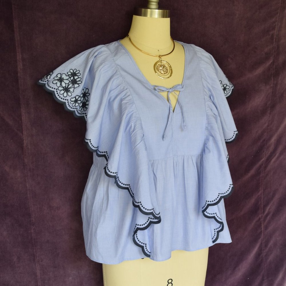 KATE SPADE scallop Chambray crochet lace tunic top - Picture 6 of 8